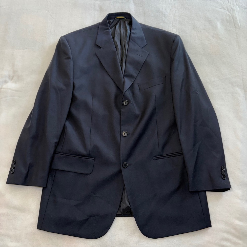 Principe Italy Mens 42R Navy Blue Blazer Guabello Super 130s Wool Sport Coat
